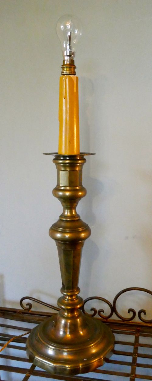 fig 1. Large French Brass Candlestick Table Lamp