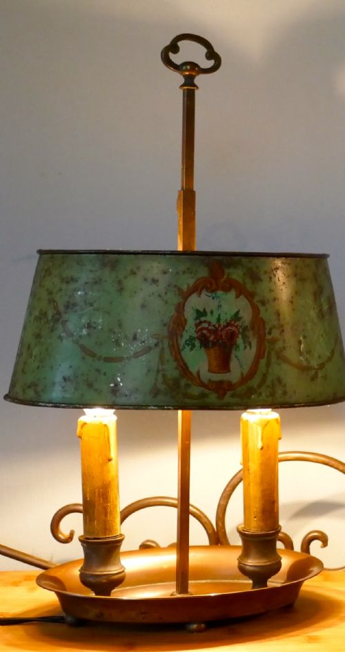 fig 3. French Painted Toleware and Brass Twin Table Lamp