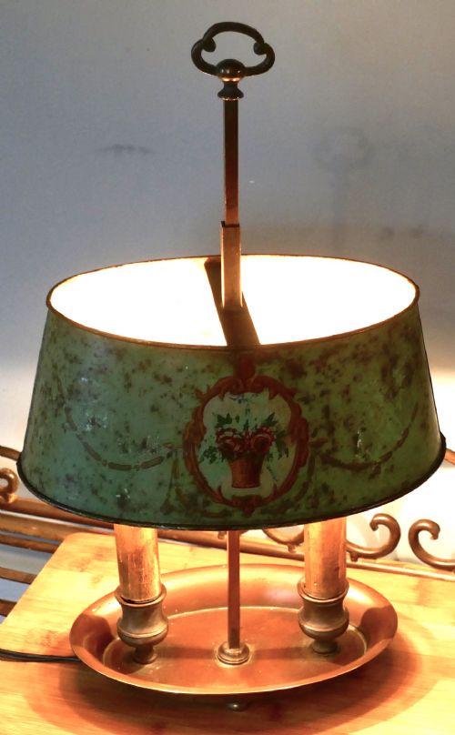 fig 4. French Painted Toleware and Brass Twin Table Lamp