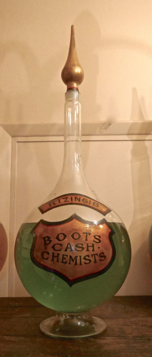 fig 3. Trio of Very Large Antique Apothecary or Old Chemist Jars Shop Display  