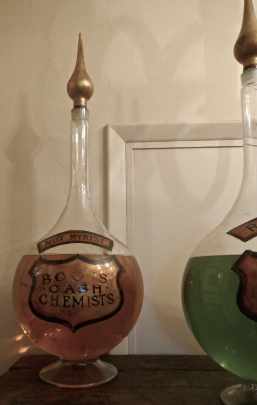 fig 4. Trio of Very Large Antique Apothecary or Old Chemist Jars Shop Display  