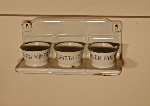 French Enamel, 3 Canister Soap Dish Laundry Set