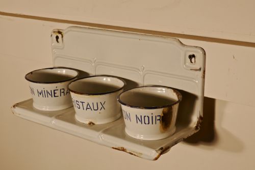 fig 1. French Enamel, 3 Canister Soap Dish Laundry Set