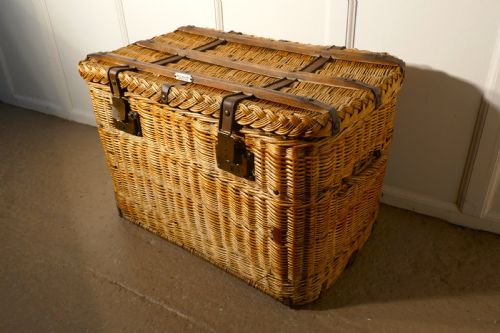 French Antique Wicker Laundry Basket or Linen Hamper