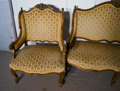 fig 3. French Finest Quality 3 Piece Salon Suite, in Walnut with Velvet Upholstery