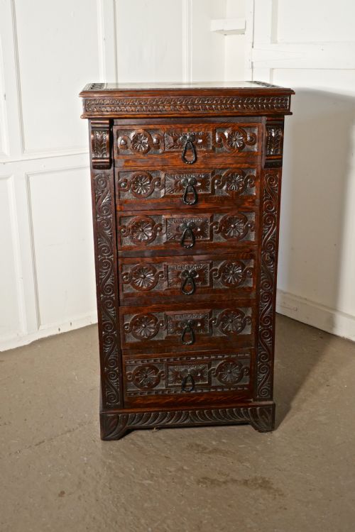 fig 1. Tall Victorian Oak Wellington Chest, Filing Cabinet