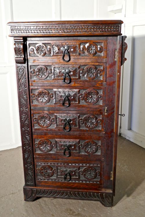 fig 2. Tall Victorian Oak Wellington Chest, Filing Cabinet