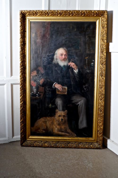 fig 1. Very Large Oil Painting, Portrait of an Old Gentlman and His dog