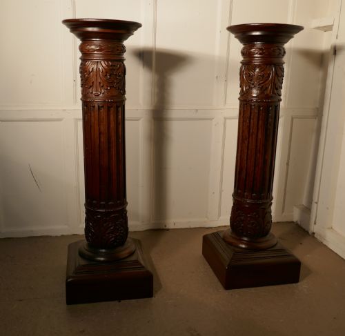 A Pair of 18th Century Carved Solid Mahogany Pedestals