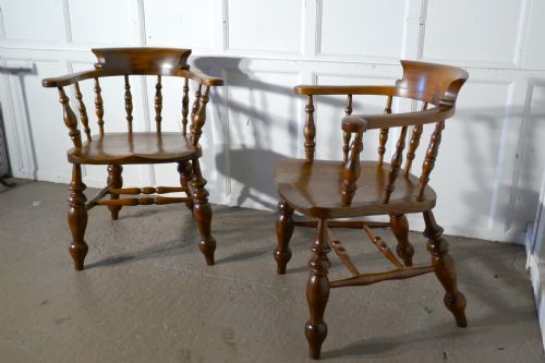 A Pair of Chunky Elm Smokers Bow Office or Desk Chairs
