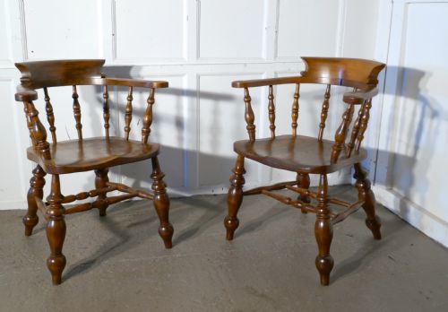 fig 1. A Pair of Chunky Elm Smokers Bow Office or Desk Chairs