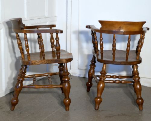 fig 4. A Pair of Chunky Elm Smokers Bow Office or Desk Chairs