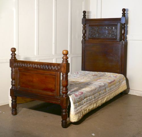 Gothic High Carved Oak Single Bed