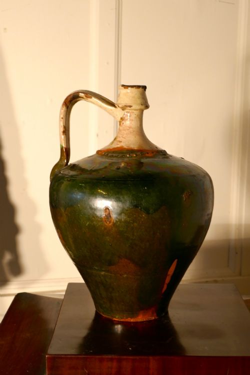 19th Century Terracotta Olive Oil Jug from Portugal