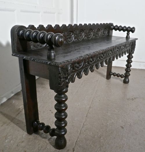 fig 1. 19th Century Carved Gothic Oak Window Seat or Hall bench