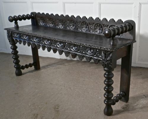 fig 2. 19th Century Carved Gothic Oak Window Seat or Hall bench