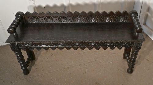 fig 3. 19th Century Carved Gothic Oak Window Seat or Hall bench
