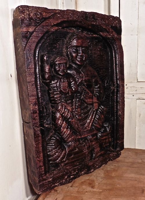 fig 1. 17th Century Primitive  Religious  Carving Oak Panel 1631