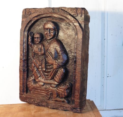 fig 2. 17th Century Primitive  Religious  Carving Oak Panel 1631