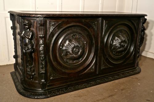 fig 2. 19th Century French One Piece Oak Desk Carved with Cherubs