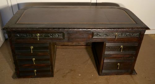 fig 4. 19th Century French One Piece Oak Desk Carved with Cherubs