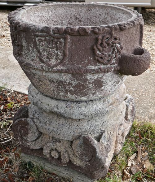 fig 3. 15th Century Weather Worn Istrian Carved Stone Font, from Northern Italy
