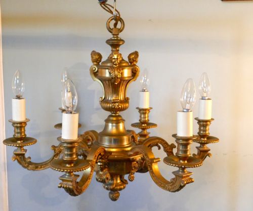 A French Gilded Brass 6 Branch Rococo Chandelier