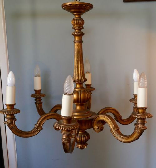 A Large  French Gilt-wood 6 Branch Rococo Chandelier