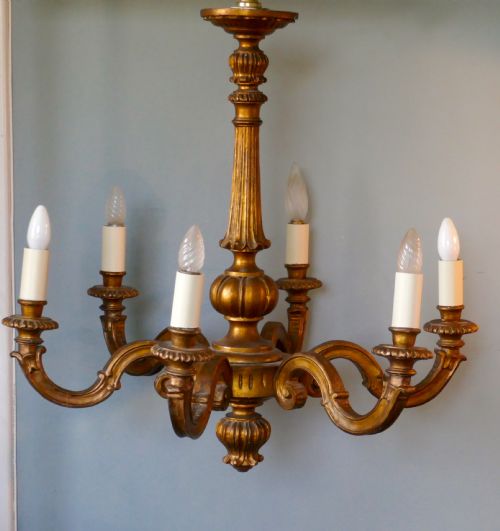 fig 1. A Large French Gilt-wood 6 Branch Rococo Chandelier