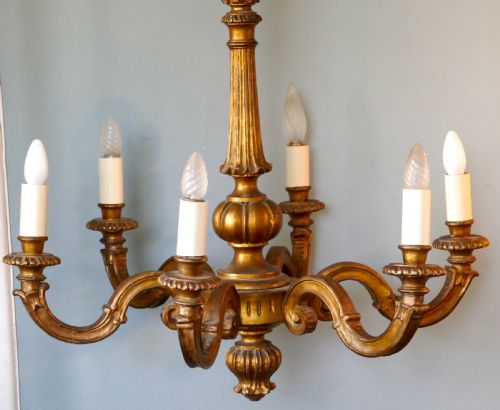 fig 2. A Large French Gilt-wood 6 Branch Rococo Chandelier