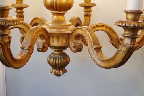 fig 3. A Large French Gilt-wood 6 Branch Rococo Chandelier