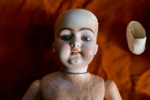 fig 1. 19th Century Character Doll possibly by Kestner with Wig and Clothes