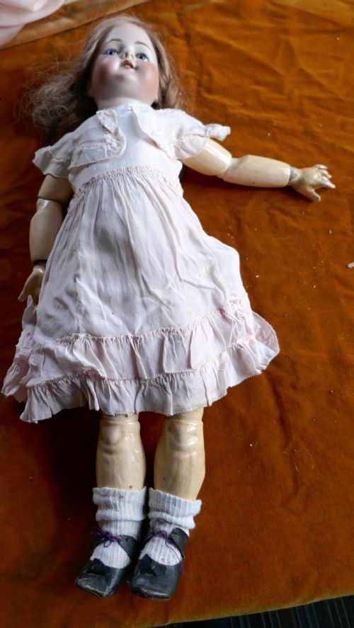 19th Century Character Doll with Wig and Clothes