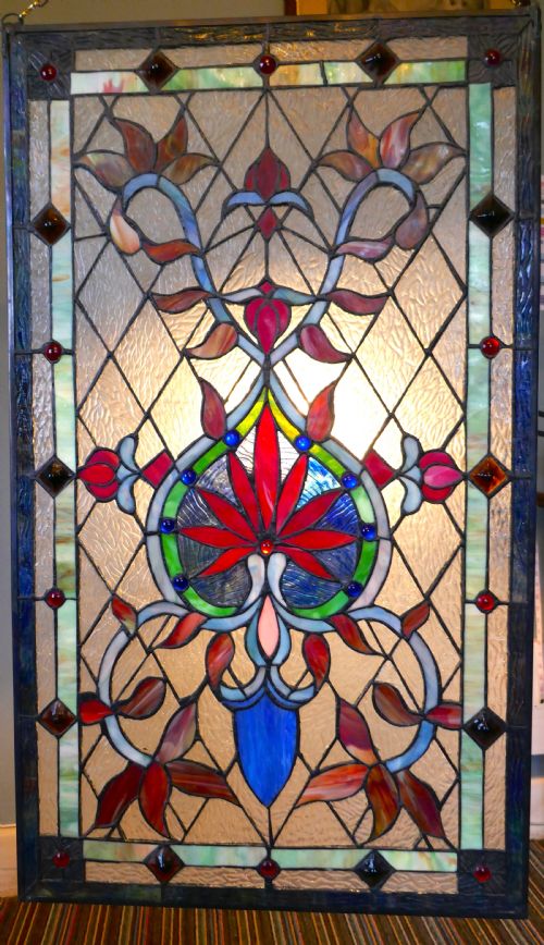 Large Art Nouveau Stained Glass Panel for a Window or Door