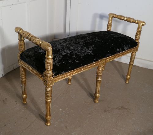 A French Empire Style Gilt Boudoir Window Seat, Velvet Upholstery