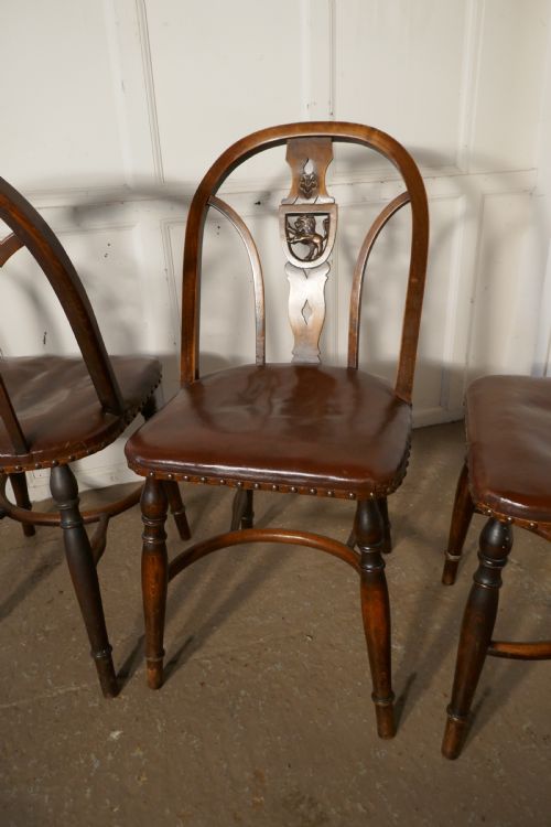 fig 2. Set of 6 Arts and Crafts Gothic Heraldic Lion Back Windsor Chairs