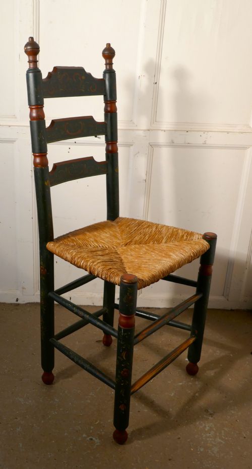 Painted Folk Art European Ladder-back Chair