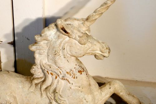 fig 2. A pair of Flat Back Cast Iron Lion and Unicorn Garden Ornament Figures