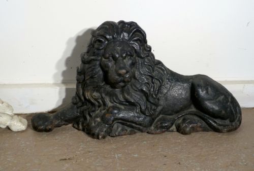 fig 4. A pair of Flat Back Cast Iron Lion and Unicorn Garden Ornament Figures