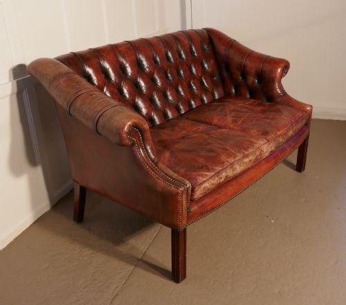 Edwardian Leather 2 Seater Library Chesterfield  Settee