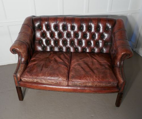 fig 1. Edwardian Leather 2 Seater Library Chesterfield Settee