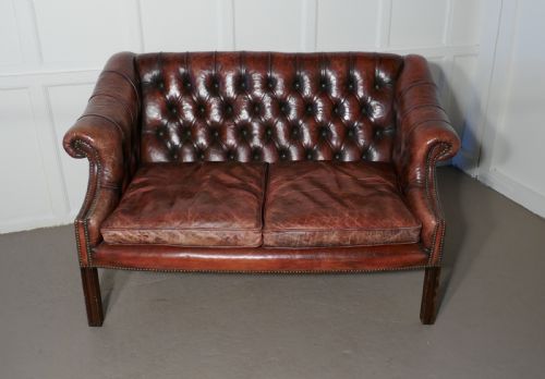 fig 2. Edwardian Leather 2 Seater Library Chesterfield Settee