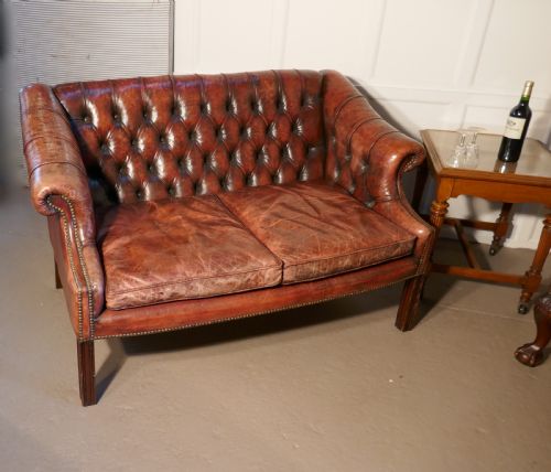 fig 3. Edwardian Leather 2 Seater Library Chesterfield Settee