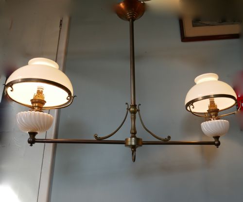 fig 1. A Large French Hanging Dining Table Double Oil Lamp