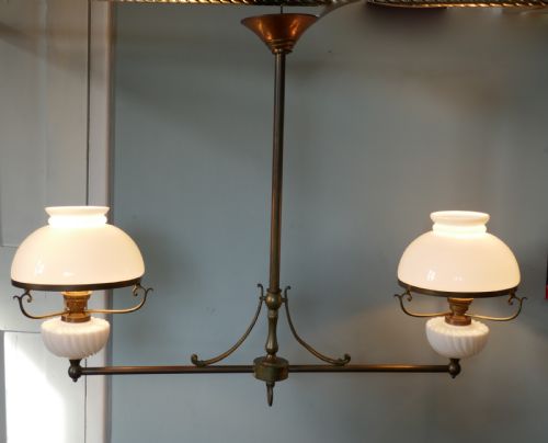 fig 2. A Large French Hanging Dining Table Double Oil Lamp