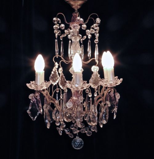fig 1. A Charming French Cut Glass 6 Branch Brass Chandelier