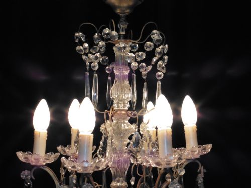 fig 2. A Charming French Cut Glass 6 Branch Brass Chandelier