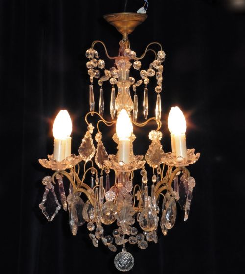 fig 4. A Charming French Cut Glass 6 Branch Brass Chandelier