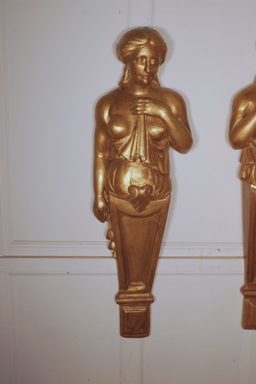fig 1. A Pair of Large 19th Century French Antique Plaster Corbel Art Nouveau Figures