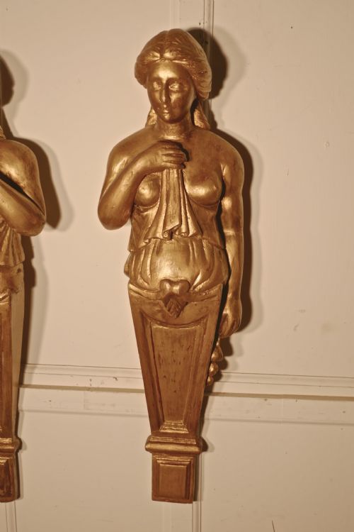 fig 2. A Pair of Large 19th Century French Antique Plaster Corbel Art Nouveau Figures